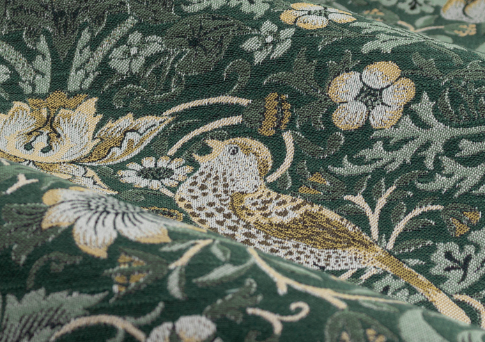 Strawberry Thief Jacquard Pencil Pleat, Forest Green - Ready Made Curtains - Image 4